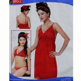 Jinal Ladies Sleeping wear Red 3Piece 106269