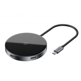 Baseus WXJMY-0G Circular Mirror Wireless Charger HUB (USB Type C to USB 3.0 x 1 + USB 2.0 x 3)