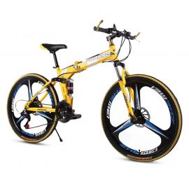Begasso Folding Cycle- Yellow (3 Knives, 26 inch, Double Suspension, (7+3) Shimano Gear)