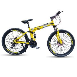 Begasso Spoke Rim Folding Bicycle -Yellow Color (26 inches, Double suspension, (7 + 3) Gear)