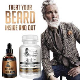 BEARD GROWTH KIT - Biotin No.1 Beard Supplement/Vitamin. For Thicker and Fuller Facial Hair + Beard Oil Unscented Made of Argan/Jojoba Oil 107291
