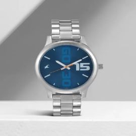 Fastrack Bold Blue Dial Silver Stainless Steel Strap Watch For Men (NP38051SM05)