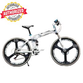 Gear System Folding Cycle- Black & White Color (Begasso- 3 Knives, 26 inch, Double Suspension, Shimano Gear)