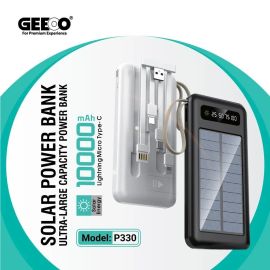 Geeoo P330 10000mAh Solar Power Bank with Attached Cable