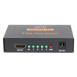 ALLOYSEED 1 to 4 EU/UK Plug HDMI Video Splitter Metal Cased 107658