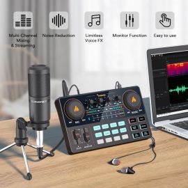 MAONOCASTER Lite Live Streaming Bundle: All-In-One Podcast Production Studio Comes with Digital Audio Interface+ Condenser Mic+ Headphone
