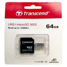 Transcend 64GB UHS-I microSD 300S Class 10 U1 Memory Card with Adapter