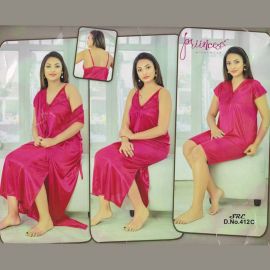Nightdress for Women- Pink Color, 4 Part Nighty 107022