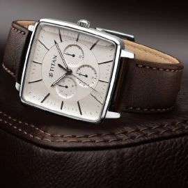 TITAN Avant Garde Silver Dial Leather Strap Watch