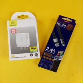 USAMS T27 USB  20W Fast Charger Combo With Fast Charging Cable for iPhone 