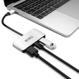 WiWu Alpha C2H 3 in One USB C to HDMI USB Adapter In Bdshop